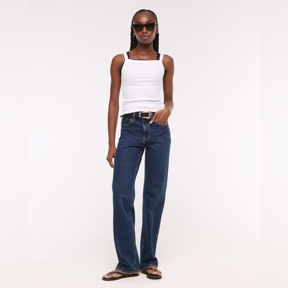Dazy x Star Series High Rise Straight Leg Jeans Medium Blue Baggy